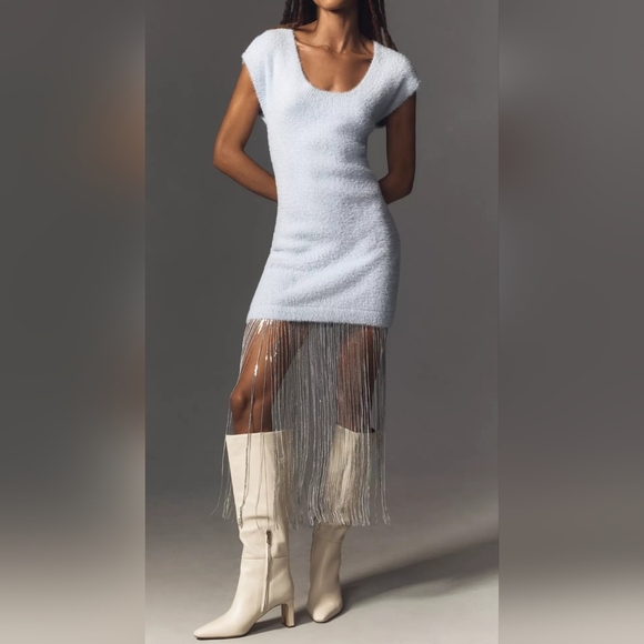 Anthropologie Dresses & Skirts - By Anthropologie Fringe-Trim Super Soft Sleeveless Sweater Dress, Light Blue, M